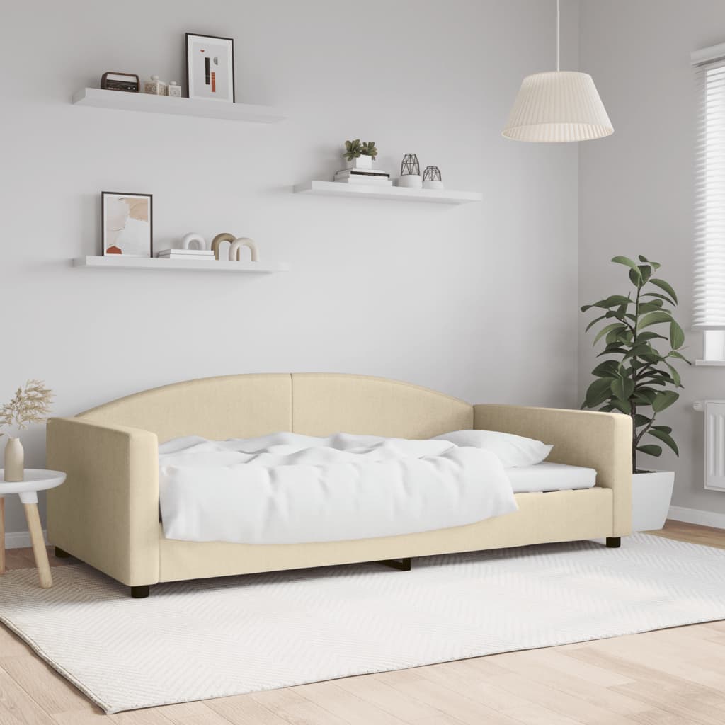 Slaapbank 100x200 cm stof crèmekleurig – afbeelding 1