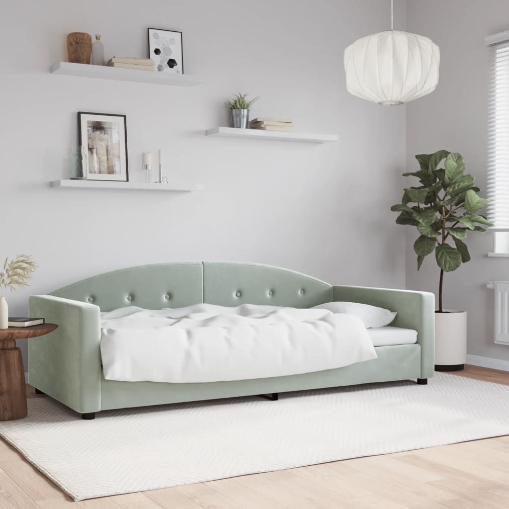 Slaapbank 90x200 cm fluweel lichtgrijs – afbeelding 1