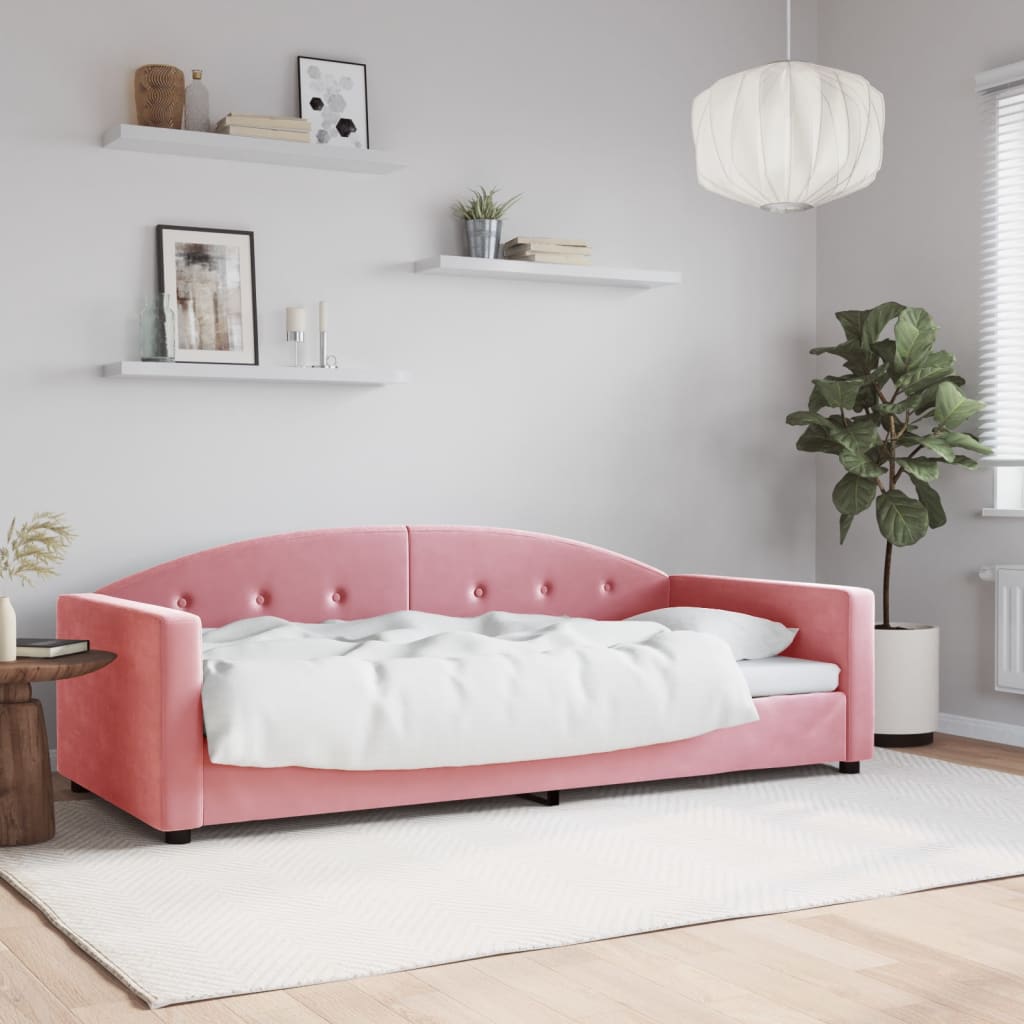 Slaapbank 90x200 cm fluweel roze – afbeelding 1