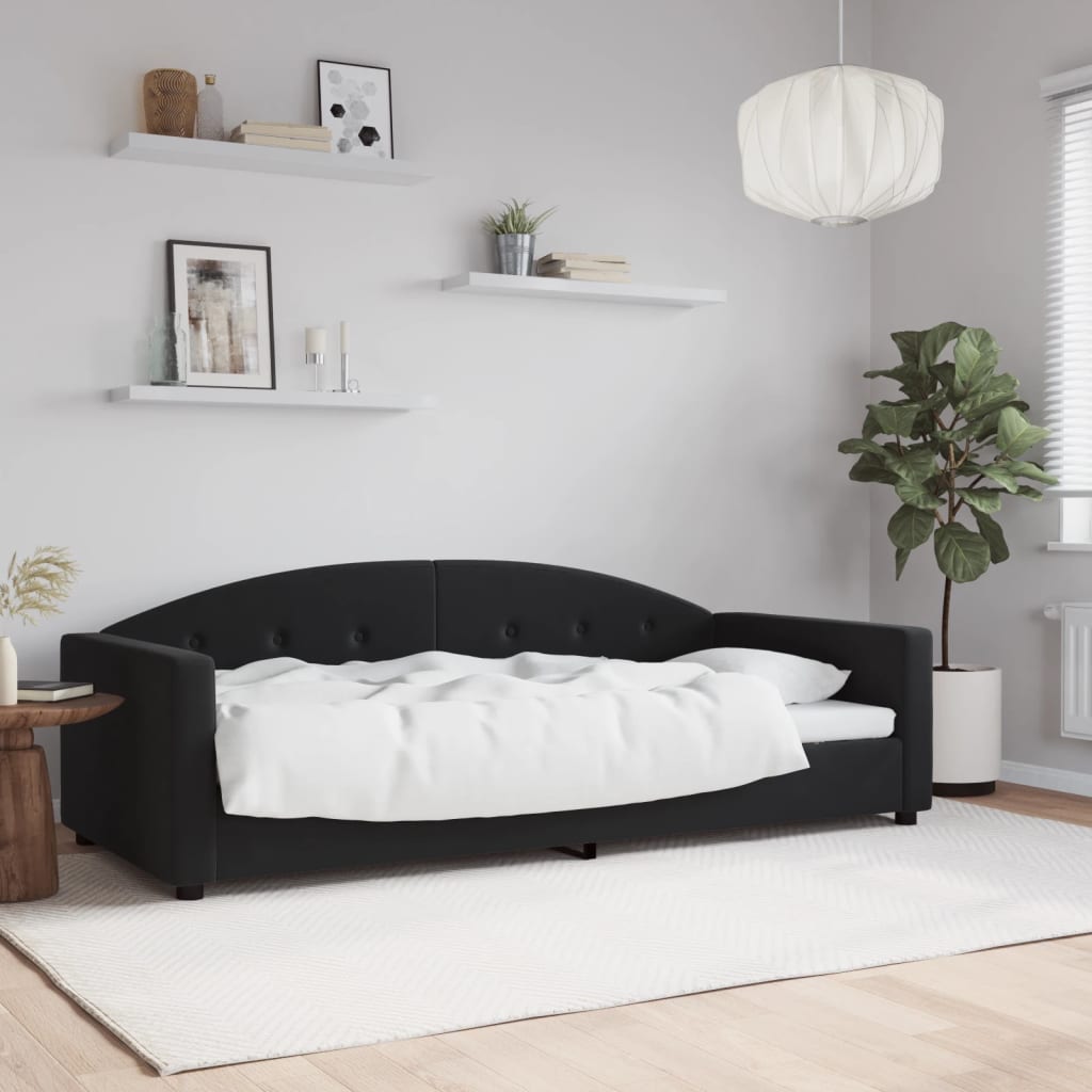 Slaapbank 90x200 cm fluweel zwart – afbeelding 1