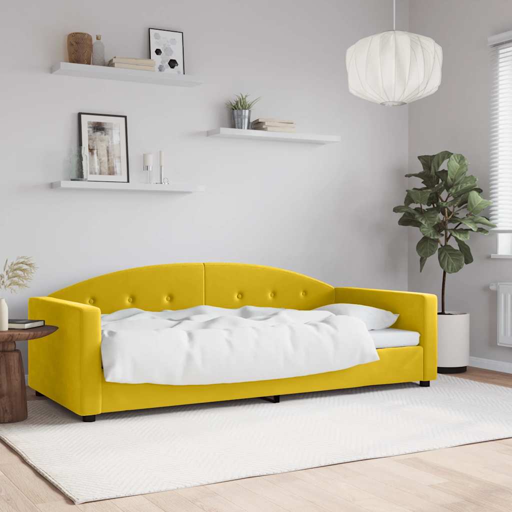 Slaapbank 90x200 cm fluweel geel – afbeelding 1