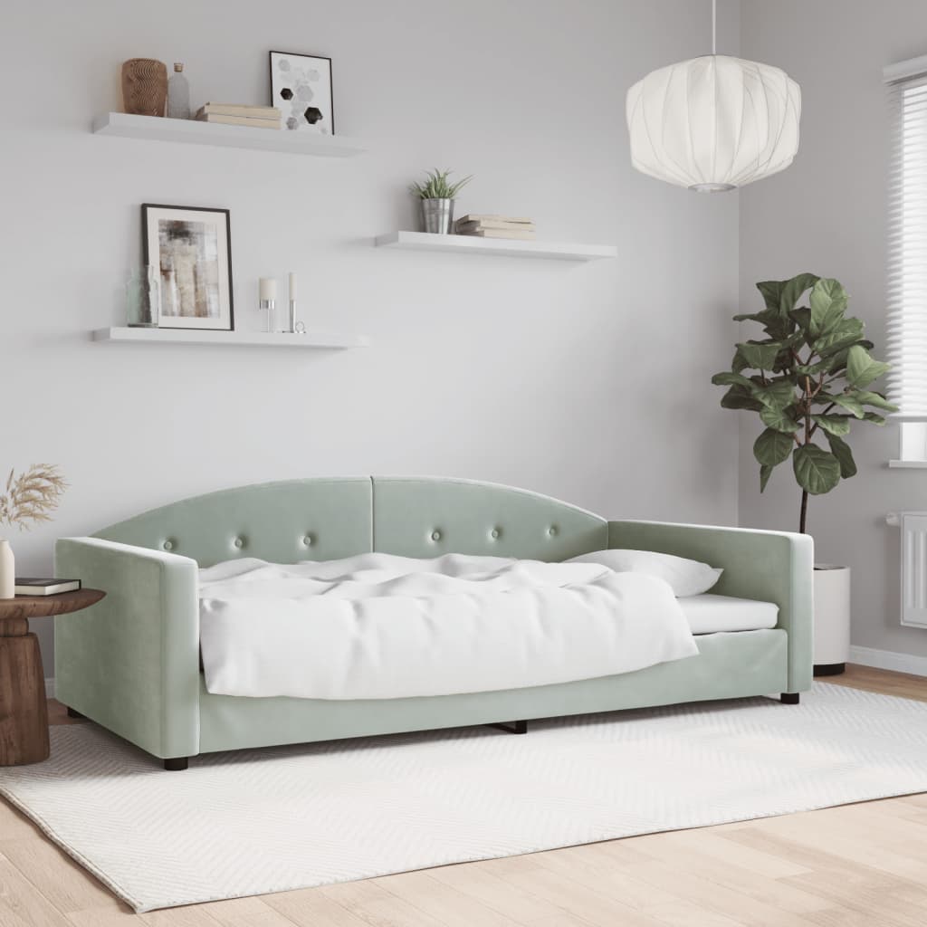 Slaapbank 100x200 cm fluweel lichtgrijs – afbeelding 1