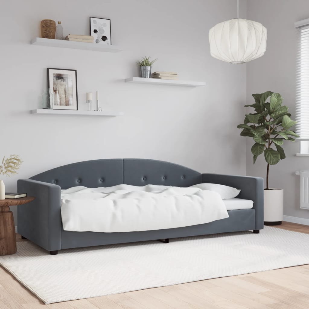 Slaapbank 90x190 cm fluweel donkergrijs – afbeelding 1