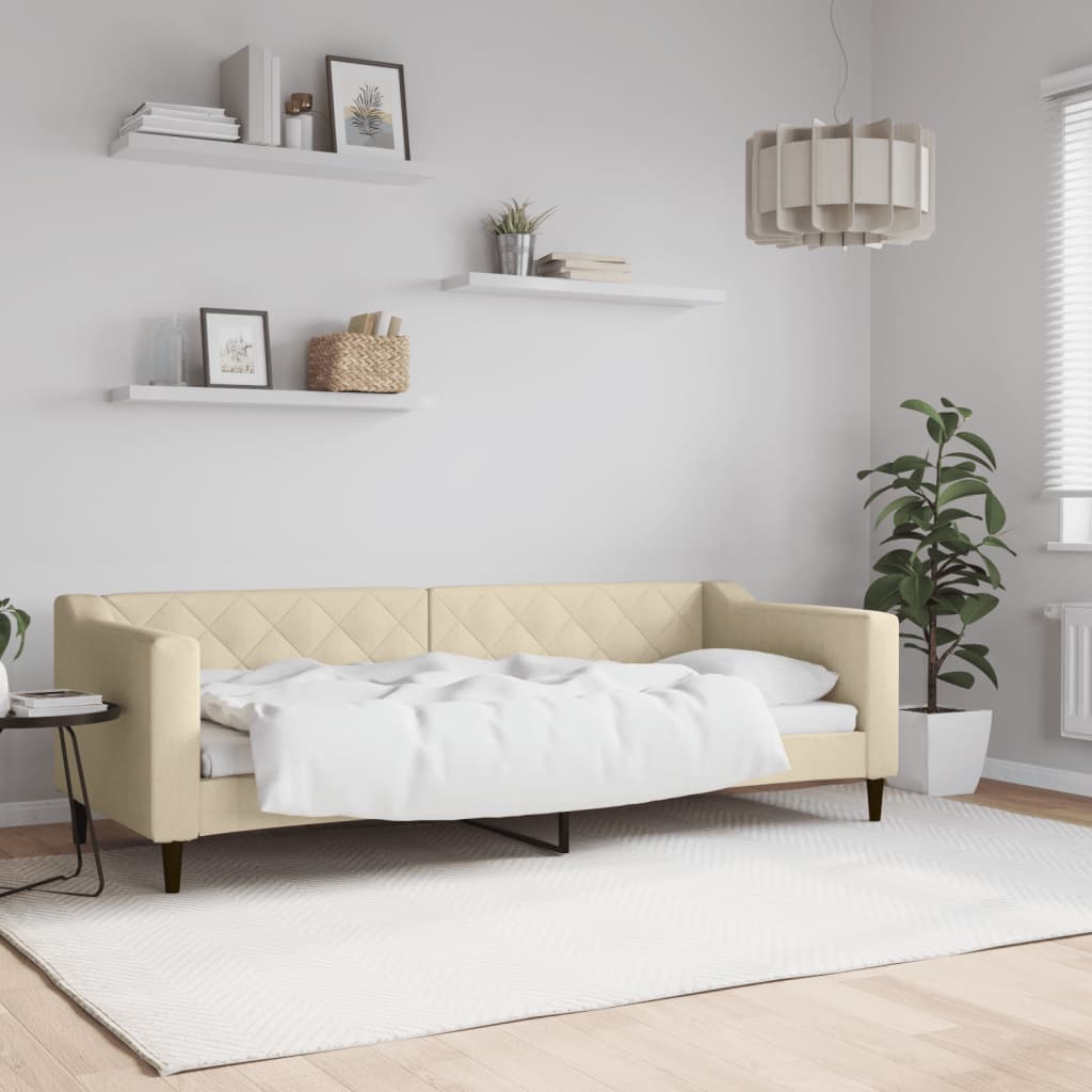 Slaapbank 80x200 cm stof crèmekleurig – afbeelding 1