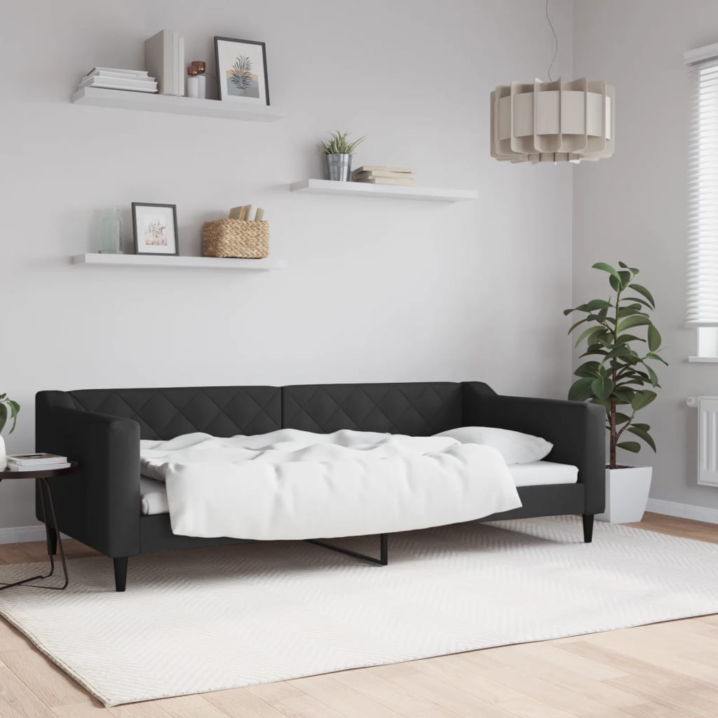 Slaapbank 90x200 cm stof zwart – afbeelding 1