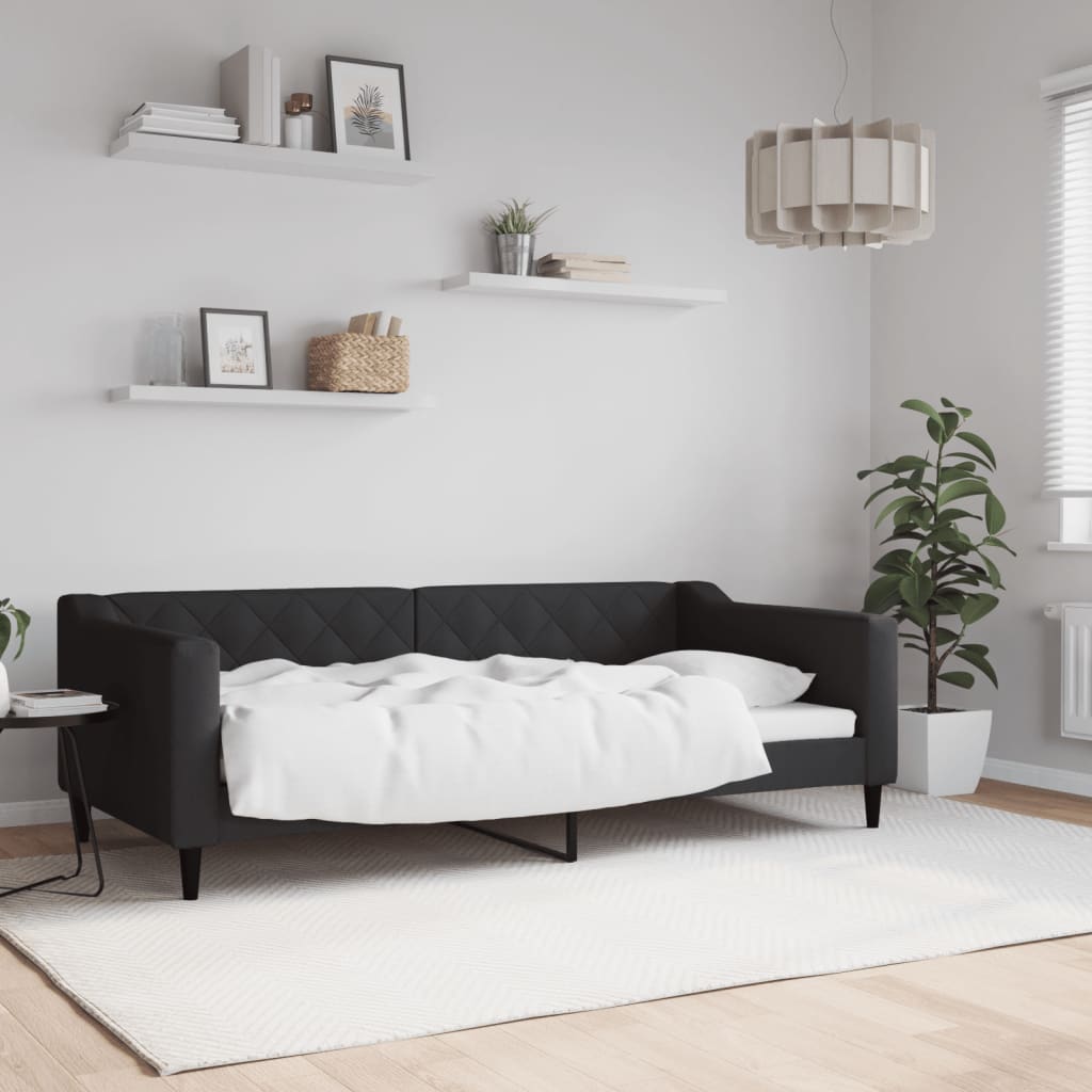 Slaapbank 90x190 cm stof zwart – afbeelding 1