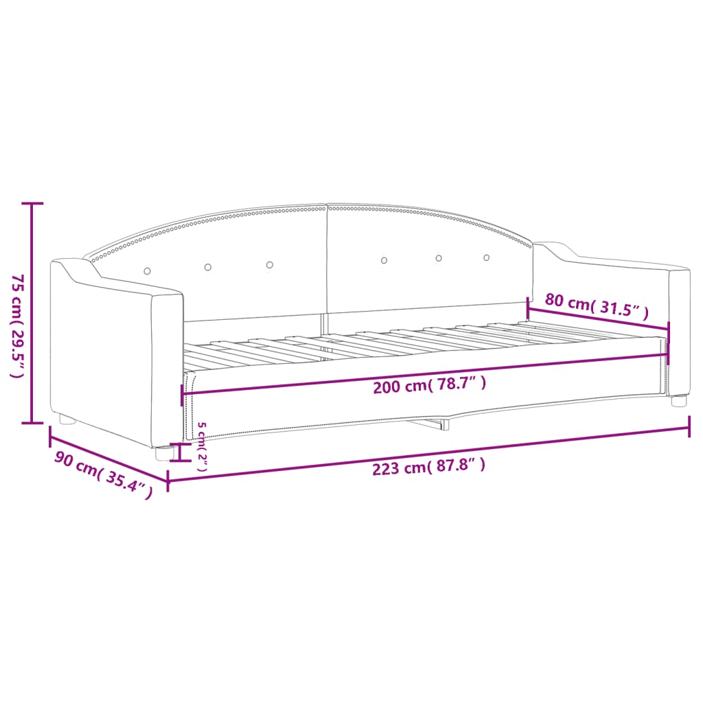 Slaapbank 80x200 cm stof zwart – afbeelding 8