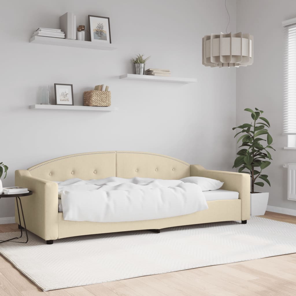 Slaapbank 90x200 cm stof crèmekleurig – afbeelding 1