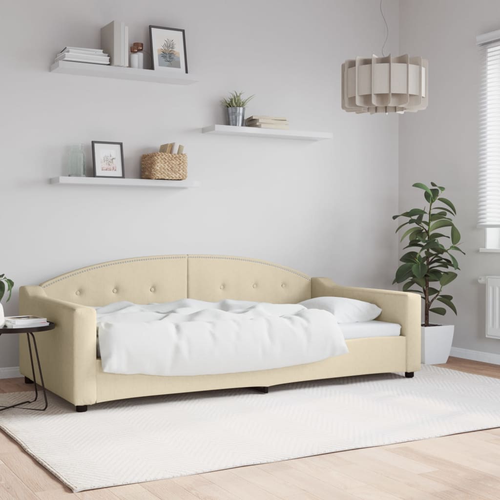 Slaapbank 100x200 cm stof crèmekleurig – afbeelding 1