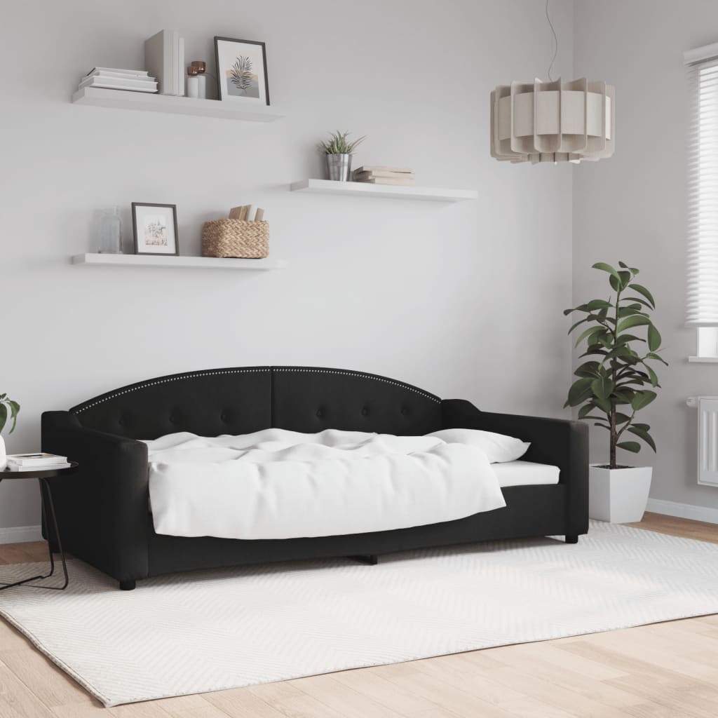 Slaapbank 90x190 cm stof zwart – afbeelding 1