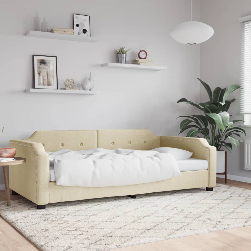 Slaapbank 80x200 cm stof crèmekleurig – afbeelding 1