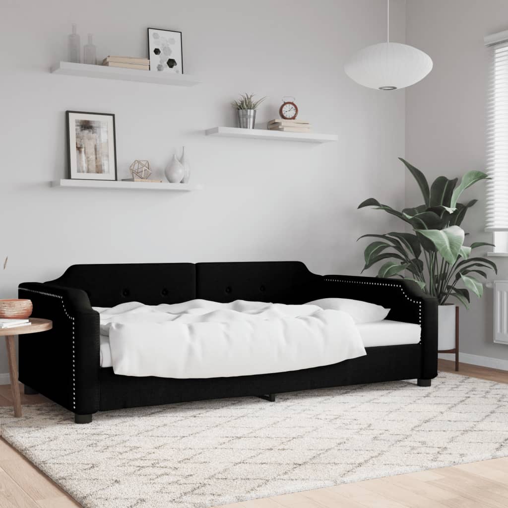 Slaapbank 90x190 cm stof zwart – afbeelding 1
