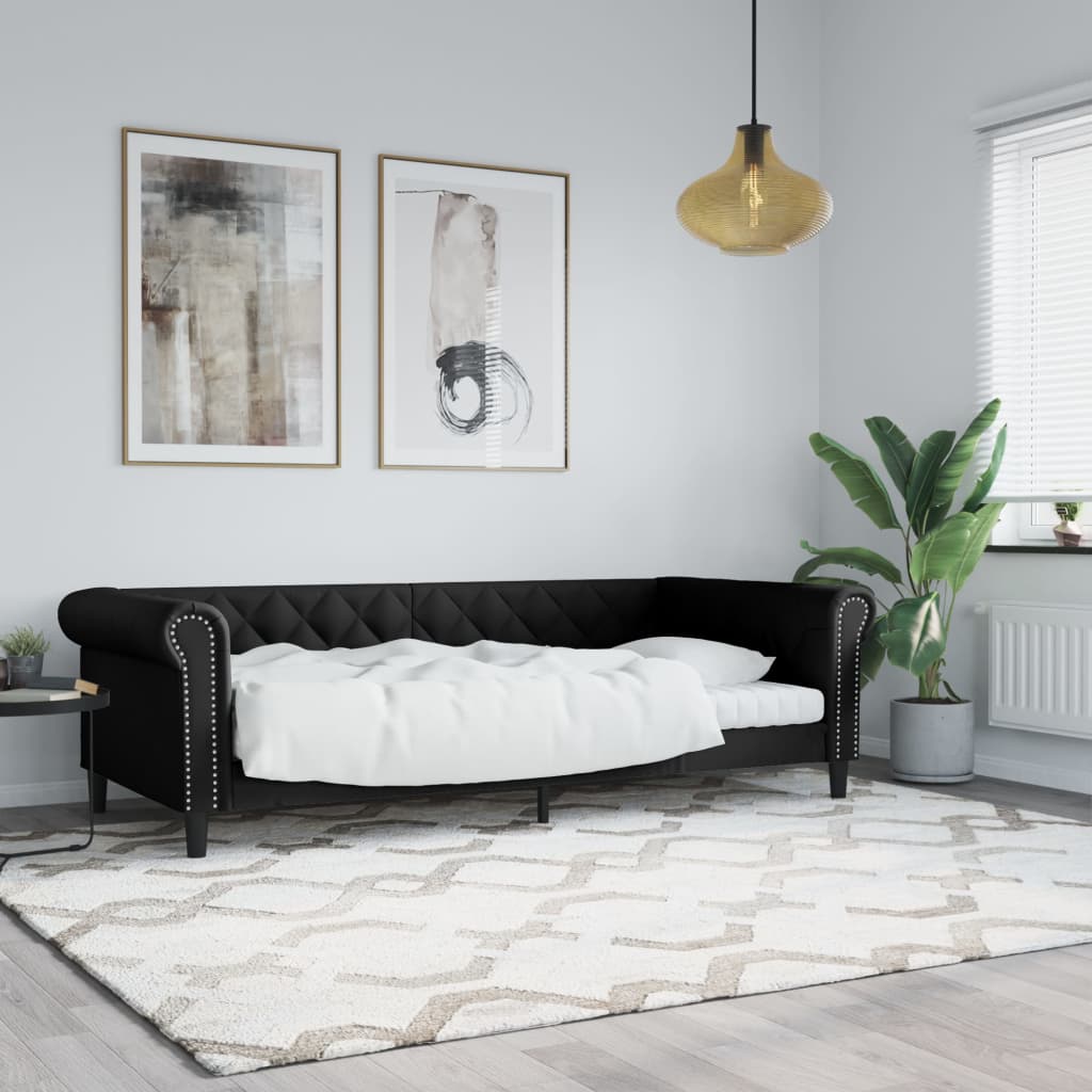 Slaapbank 80x200 cm kunstleer zwart – afbeelding 1