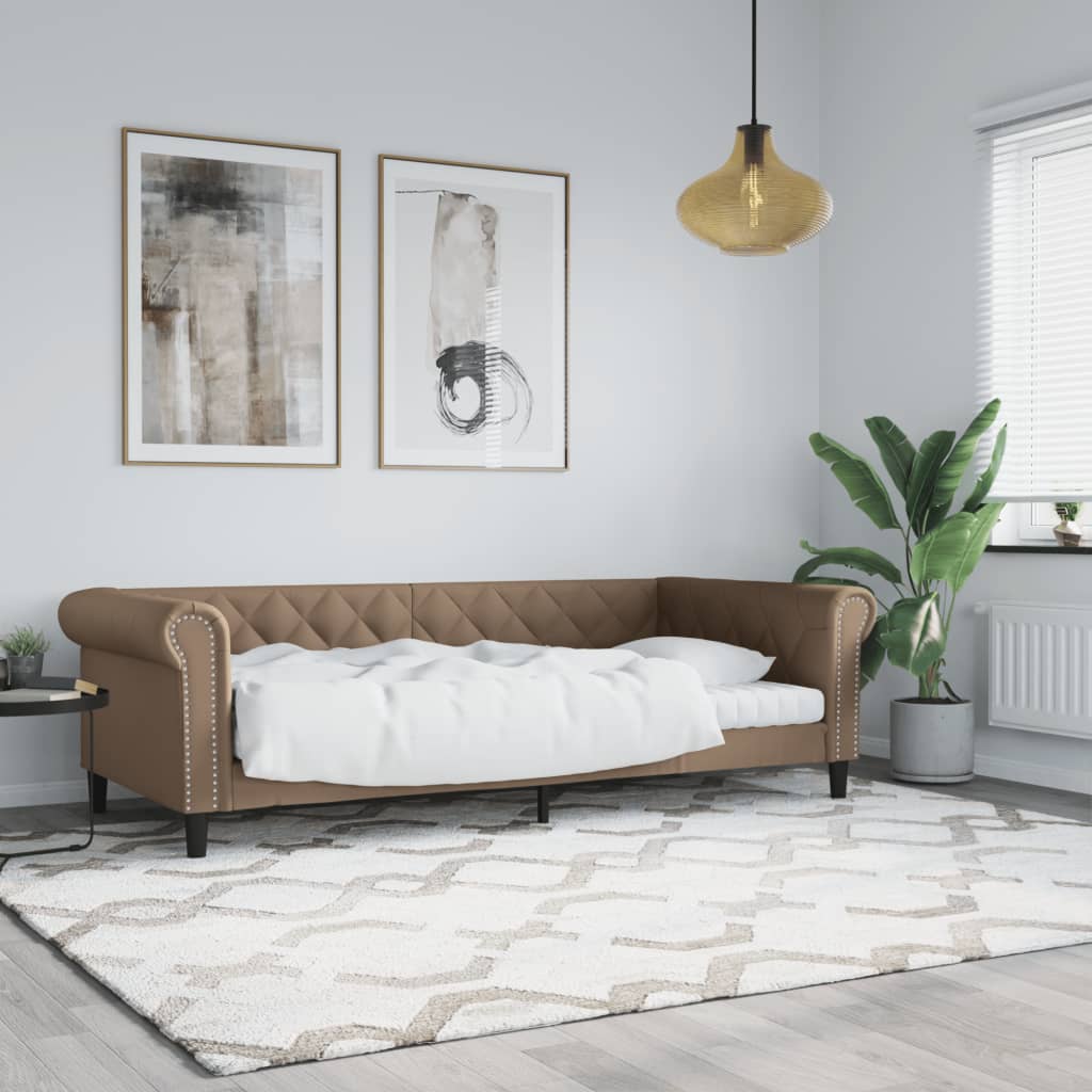 Slaapbank 80x200 cm kunstleer cappuccinokleurig – afbeelding 1