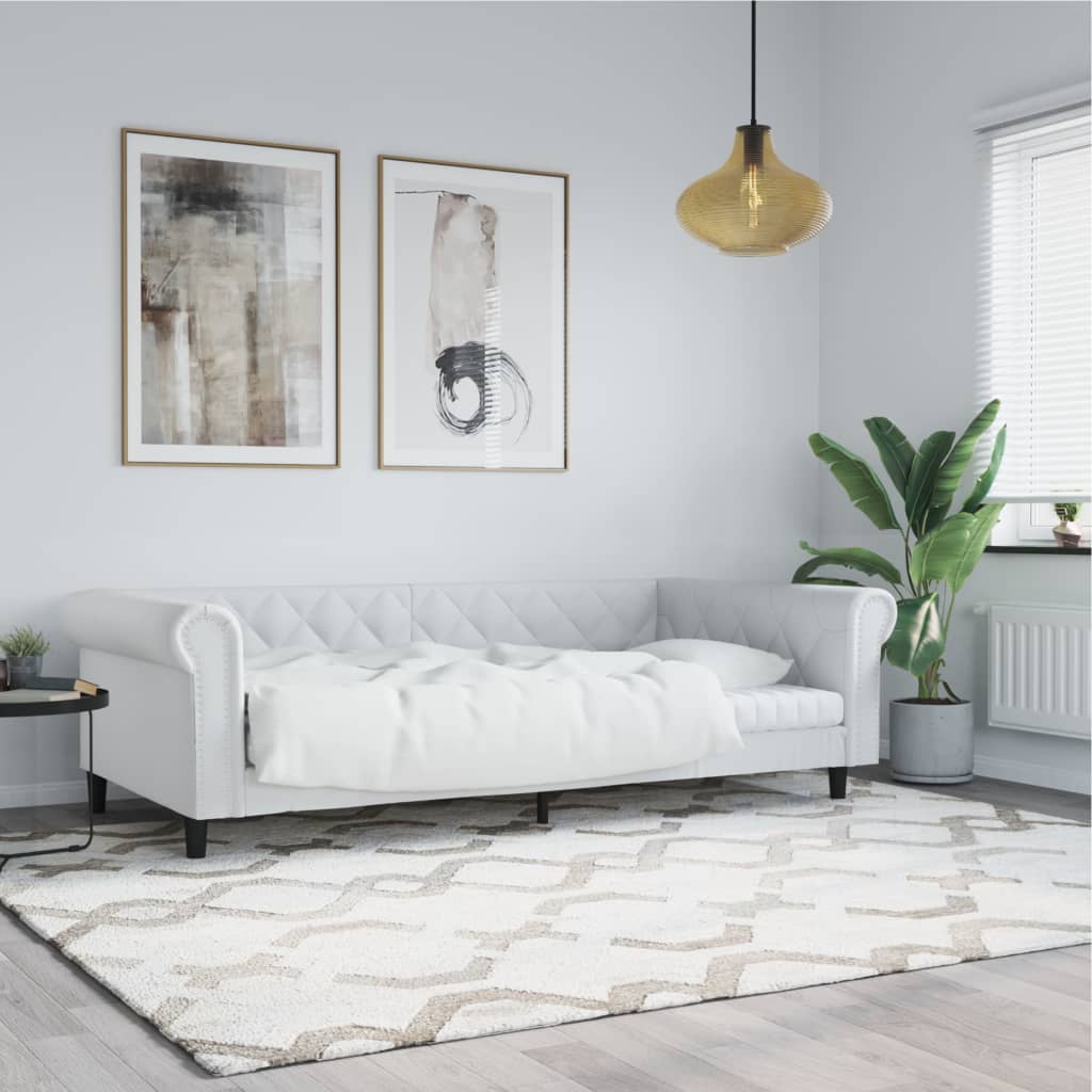 Slaapbank 100x200 cm kunstleer wit – afbeelding 1