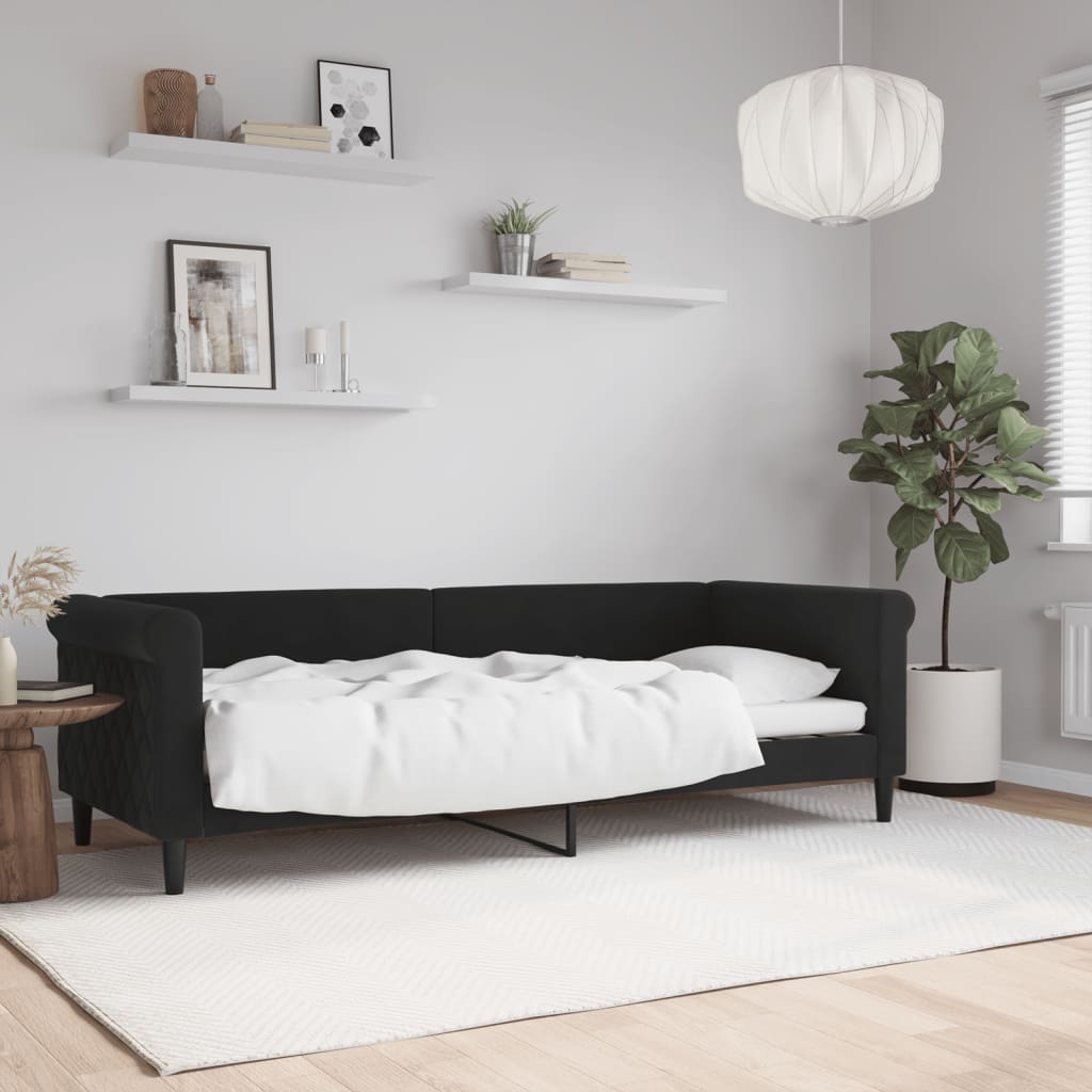 Slaapbank 80x200 cm fluweel zwart – afbeelding 1