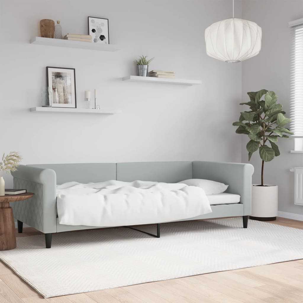 Slaapbank 90x200 cm fluweel lichtgrijs – afbeelding 1