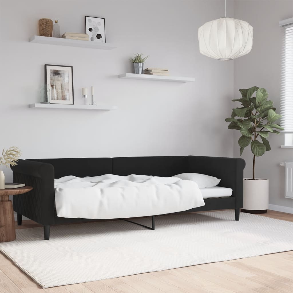 Slaapbank 90x200 cm fluweel zwart – afbeelding 1