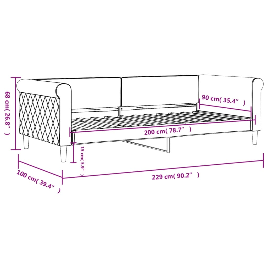 Slaapbank 90x200 cm fluweel zwart – afbeelding 8
