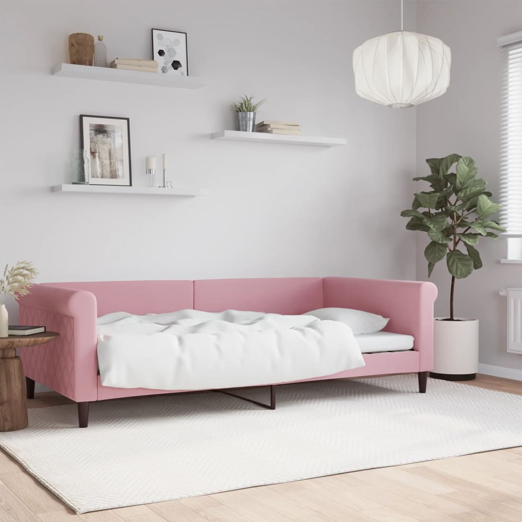 Slaapbank 100x200 cm fluweel roze – afbeelding 1