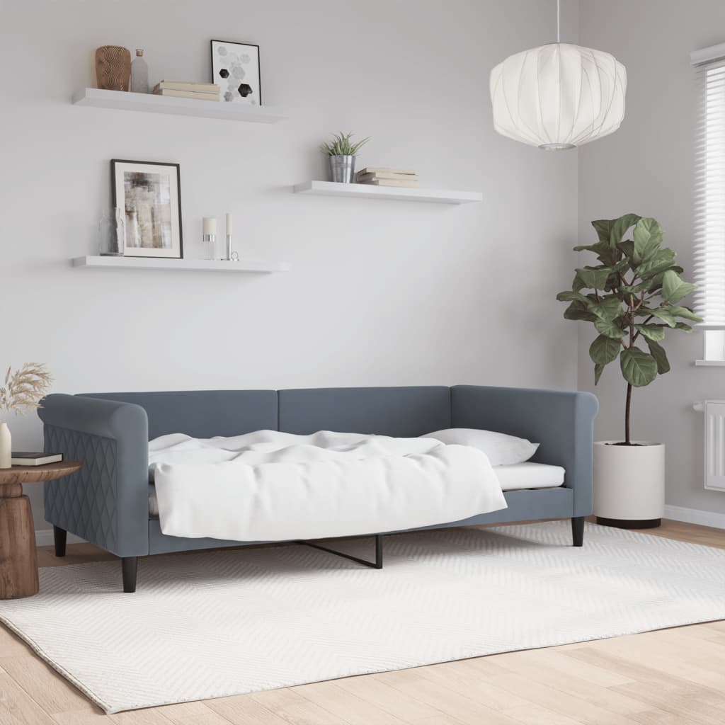 Slaapbank 90x190 cm fluweel donkergrijs – afbeelding 1