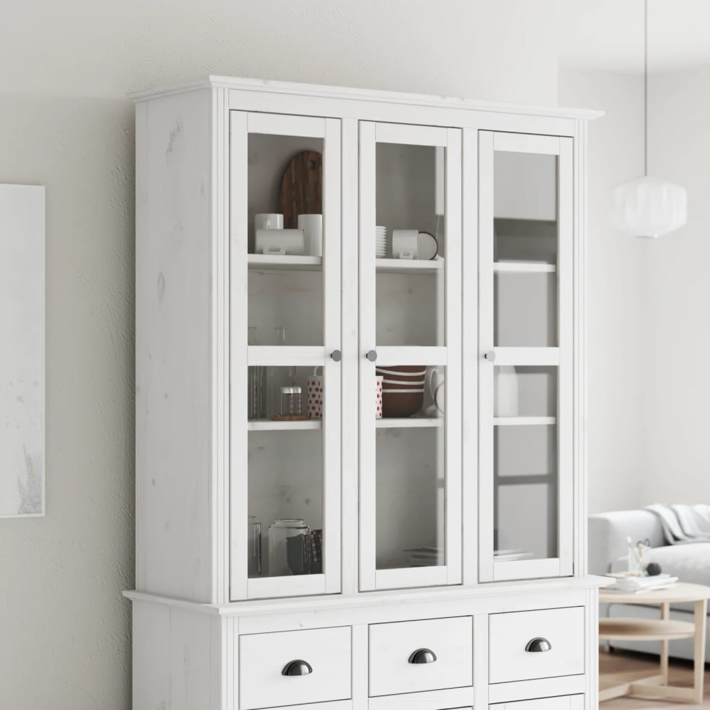 Kast met glazen deuren BODO massief grenenhout wit – afbeelding 1