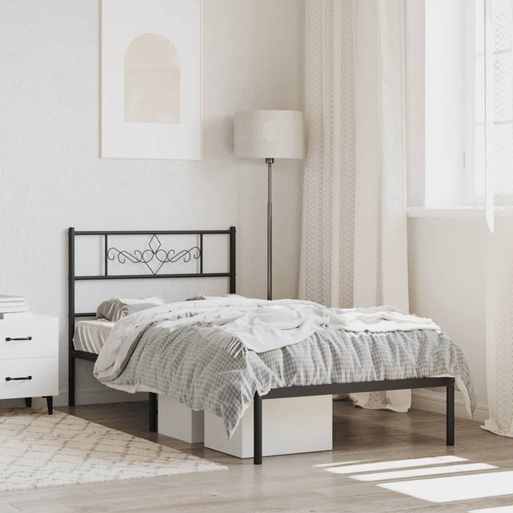 Bedframe met hoofdbord metaal zwart 80x200 cm