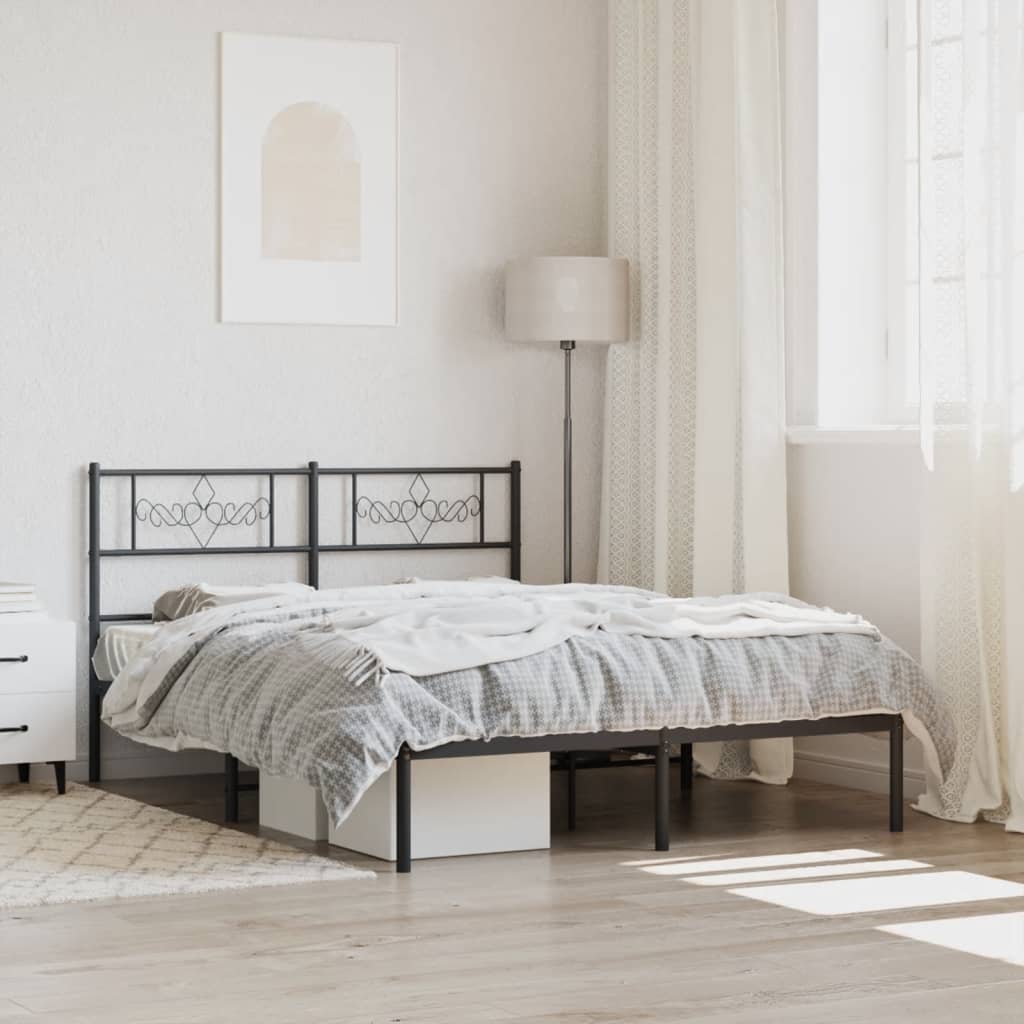Bedframe met hoofdbord metaal zwart 160x200 cm – afbeelding 1