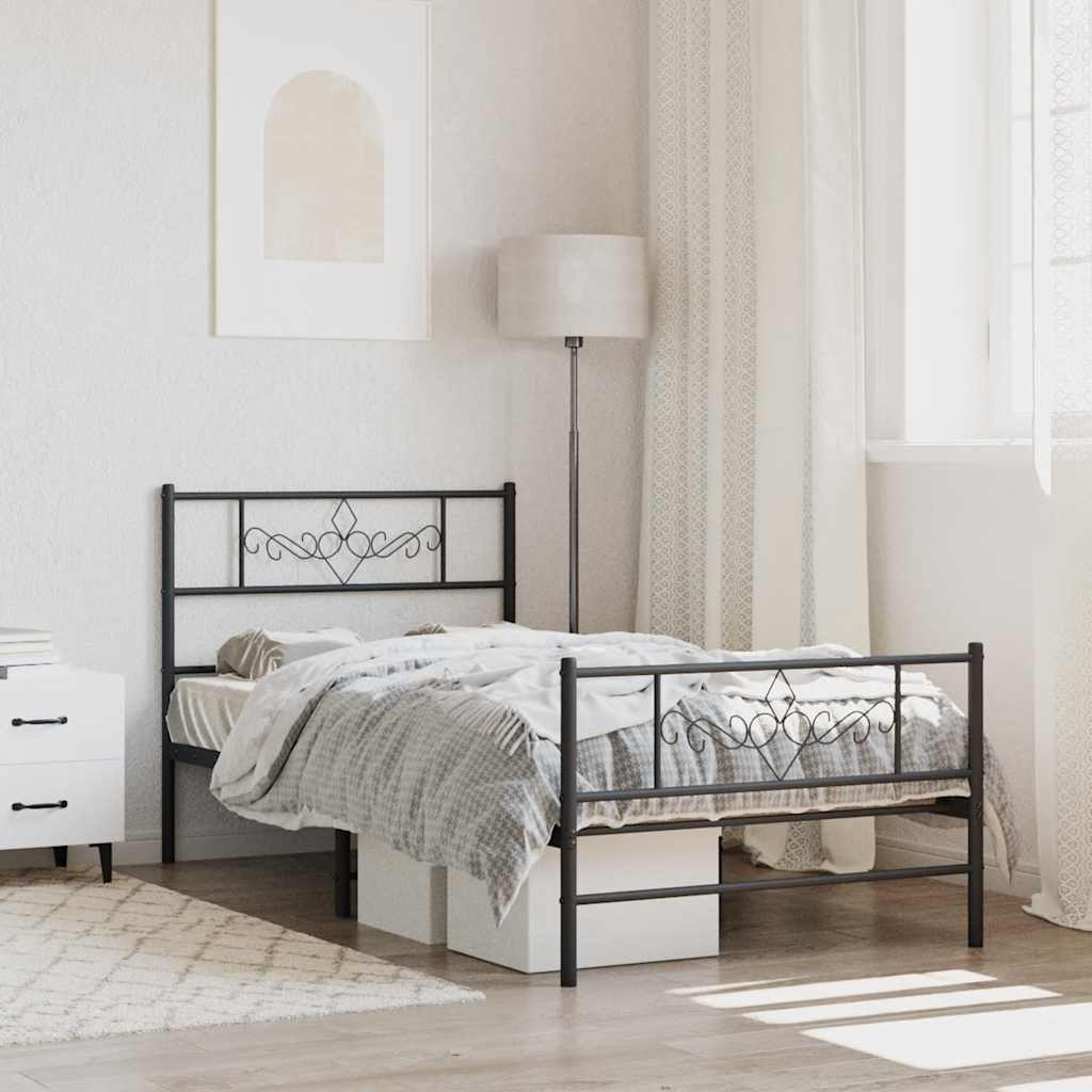 Bedframe met hoofd- en voeteneinde metaal zwart 107x203 cm – afbeelding 1
