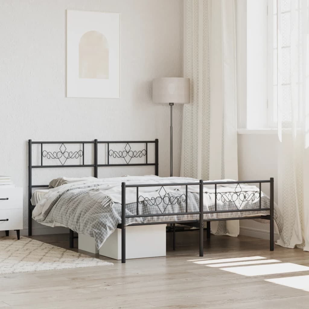 Bedframe met hoofd- en voeteneinde metaal zwart 140x190 cm – afbeelding 1