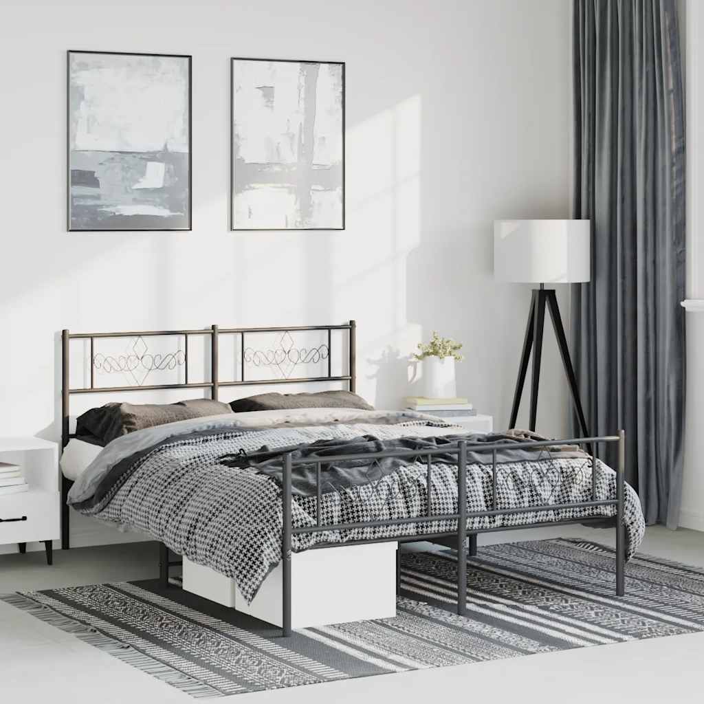 Bedframe met hoofd- en voeteneinde metaal zwart 150x200 cm – afbeelding 1