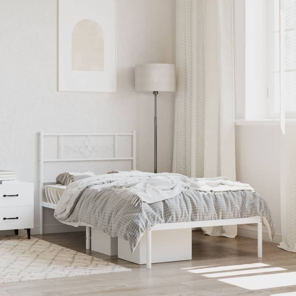 Bedframe met hoofdbord zonder matras metaal wit 75x190 cm – afbeelding 1
