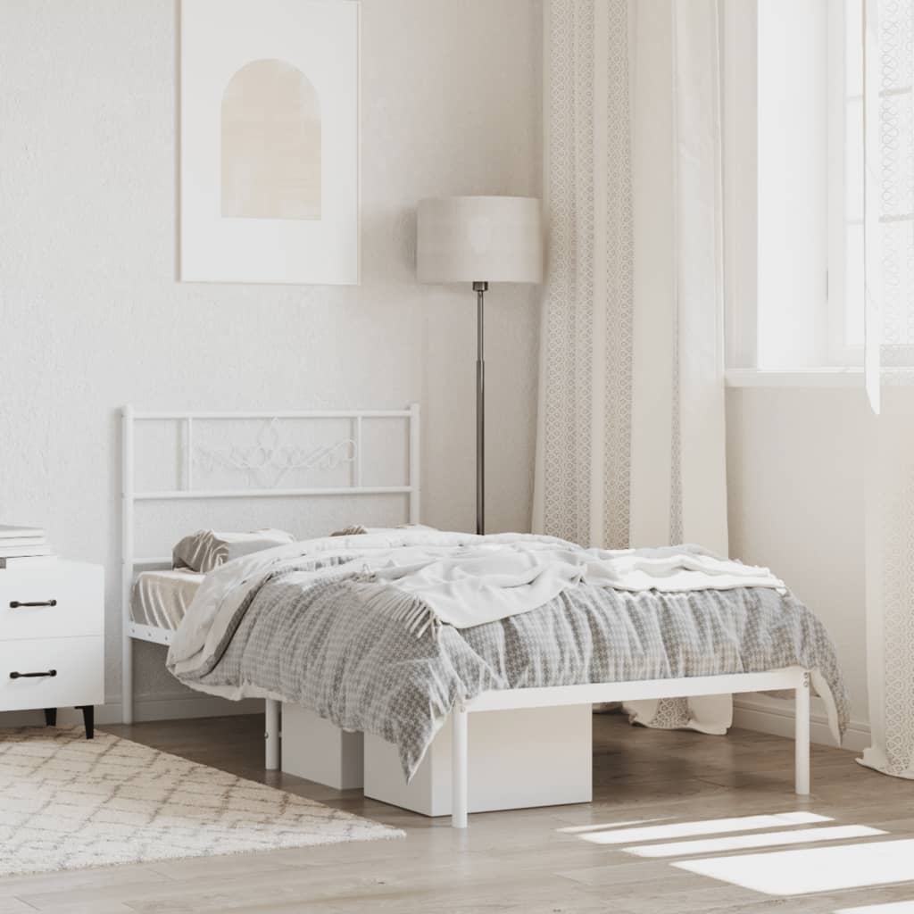 Bedframe met hoofdbord metaal wit 90x200 cm – afbeelding 1