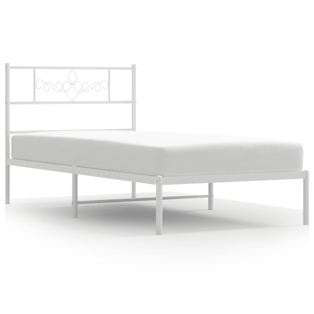 Bedframe met hoofdbord metaal wit 90x200 cm – afbeelding 2