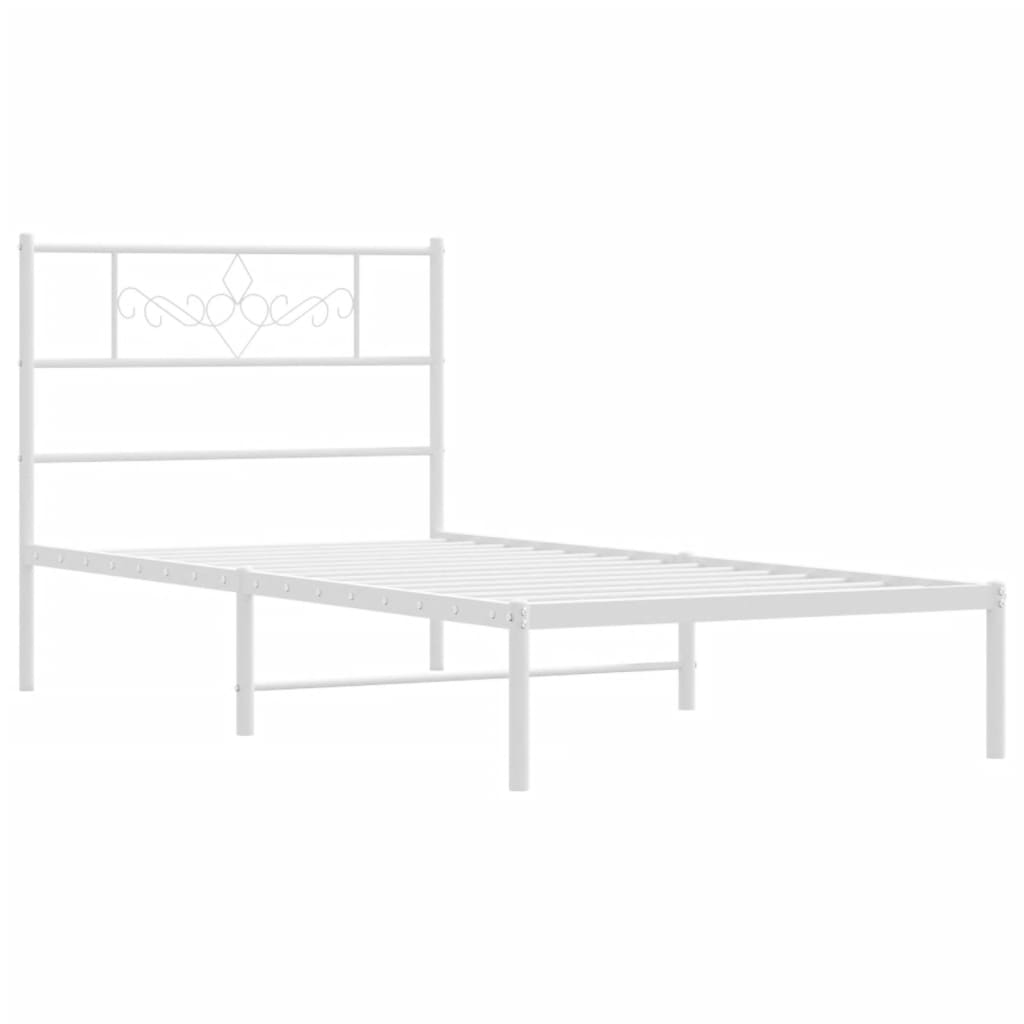 Bedframe met hoofdbord metaal wit 90x200 cm – afbeelding 3
