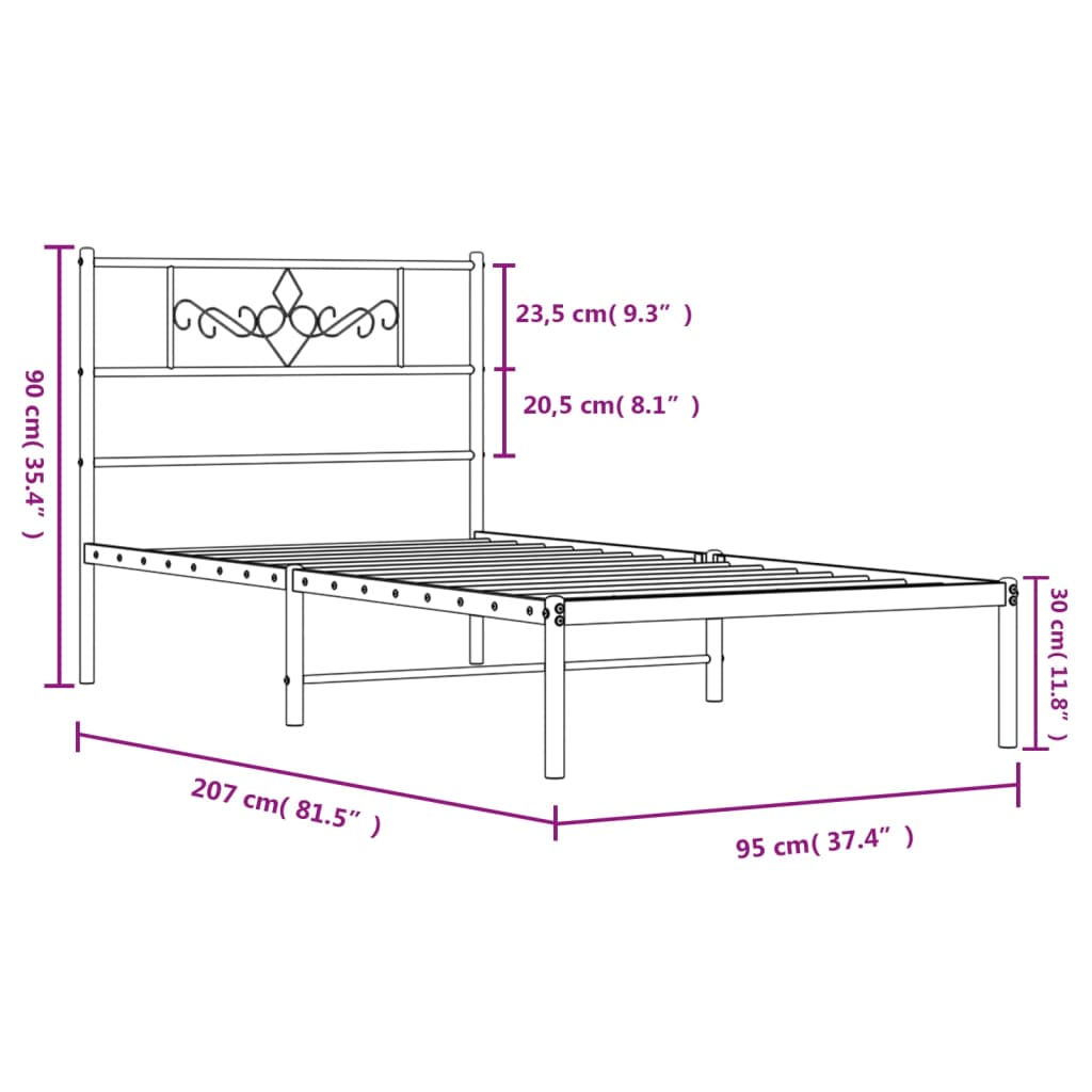 Bedframe met hoofdbord metaal wit 90x200 cm – afbeelding 9