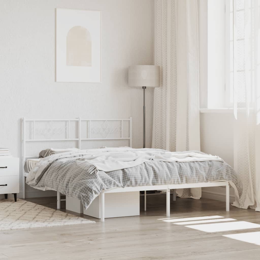 Bedframe met hoofdbord metaal wit 120x190 cm – afbeelding 1