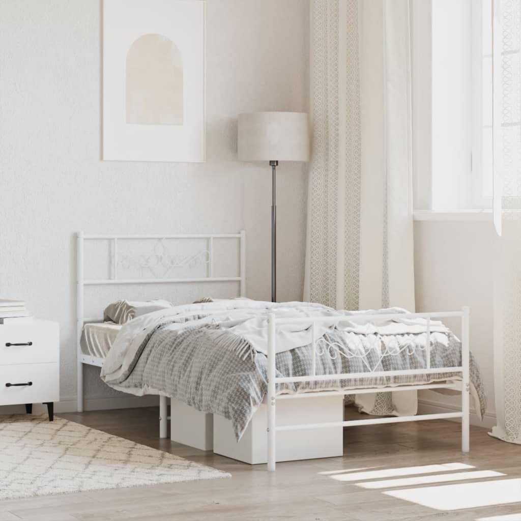 Bedframe met hoofd- en voeteneinde metaal wit 107x203 cm – afbeelding 1