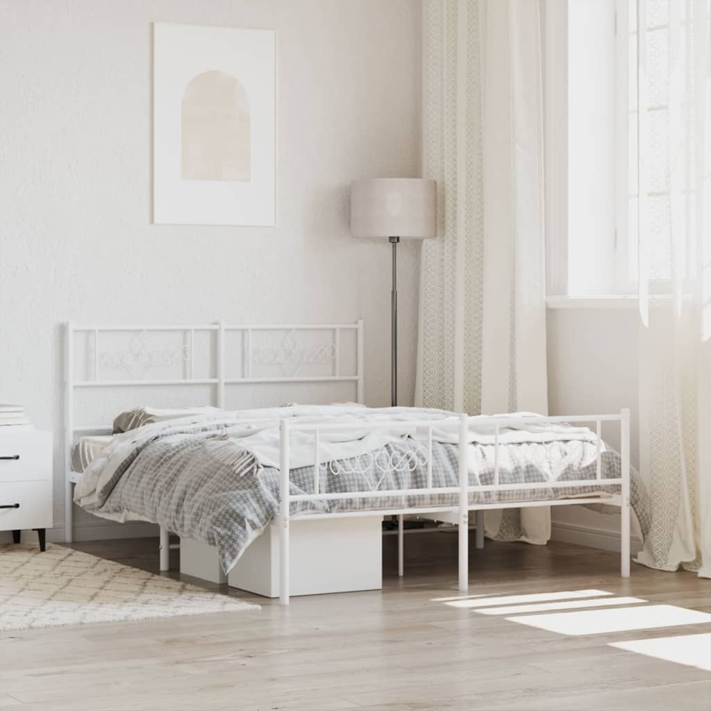 Bedframe met hoofd- en voeteneinde metaal wit 120x200 cm – afbeelding 1