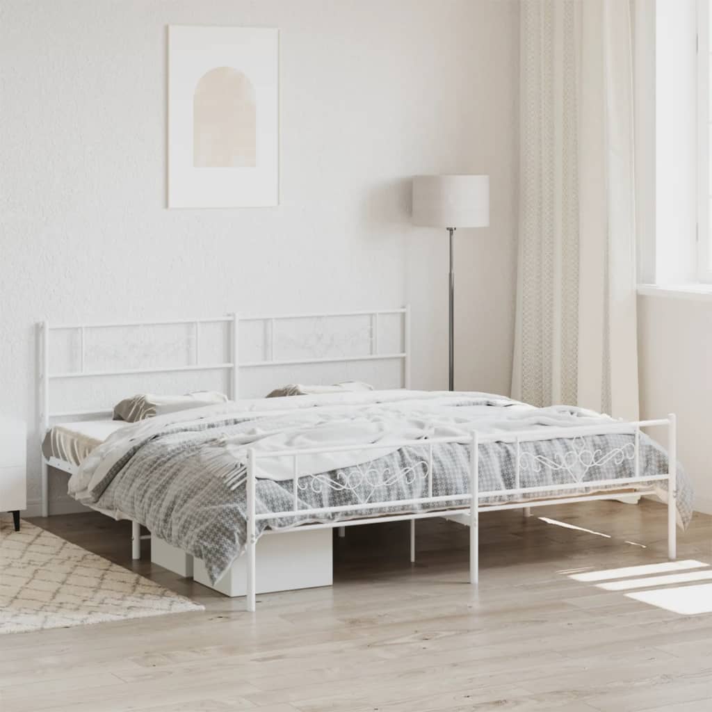 Bedframe met hoofd- en voeteneinde metaal wit 200x200 cm – afbeelding 1