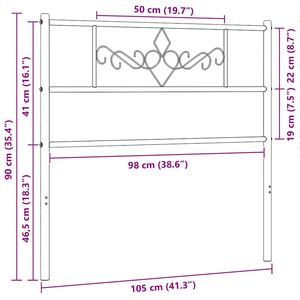 Vervangend hoofdbord 100 cm metaal wit – afbeelding 7