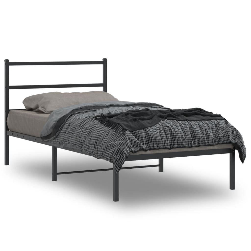 Bedframe met hoofdbord metaal zwart 100x200 cm – afbeelding 1
