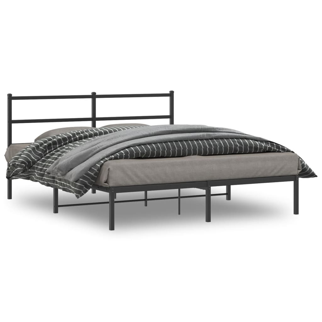 Bedframe met hoofdbord metaal zwart 160x200 cm – afbeelding 1