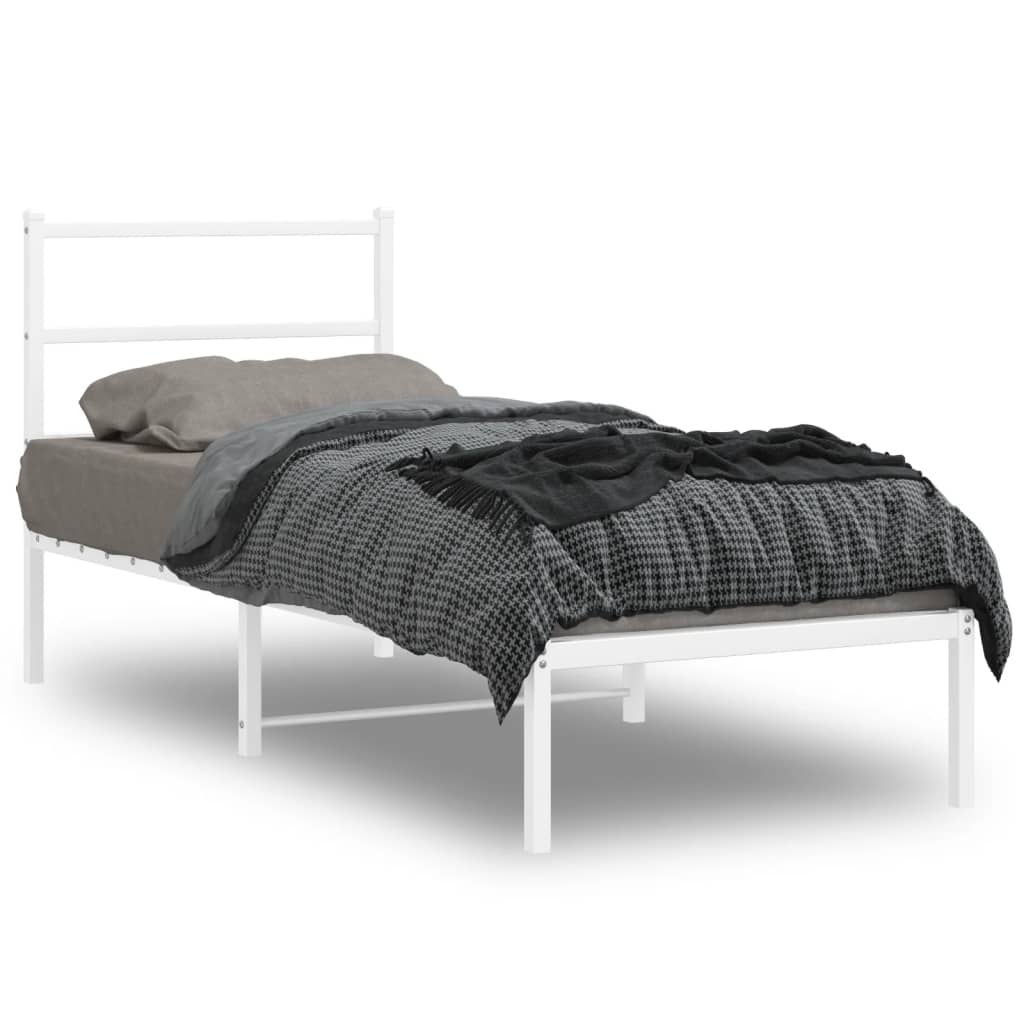 Bedframe met hoofdbord zonder matras metaal wit 75x190 cm – afbeelding 1