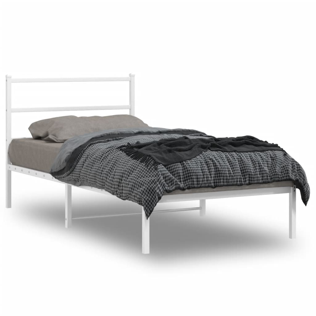 Bedframe met hoofdbord metaal wit 100x200 cm – afbeelding 1