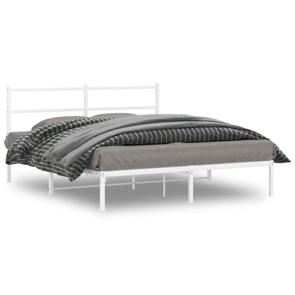 Bedframe met hoofdbord metaal wit 160x200 cm – afbeelding 1