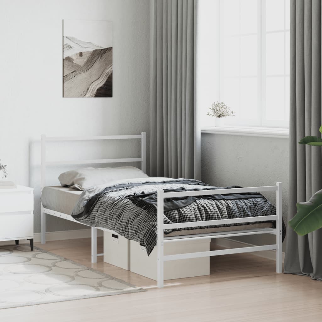 Bedframe met hoofd- en voeteneinde metaal wit 100x190 cm – afbeelding 1