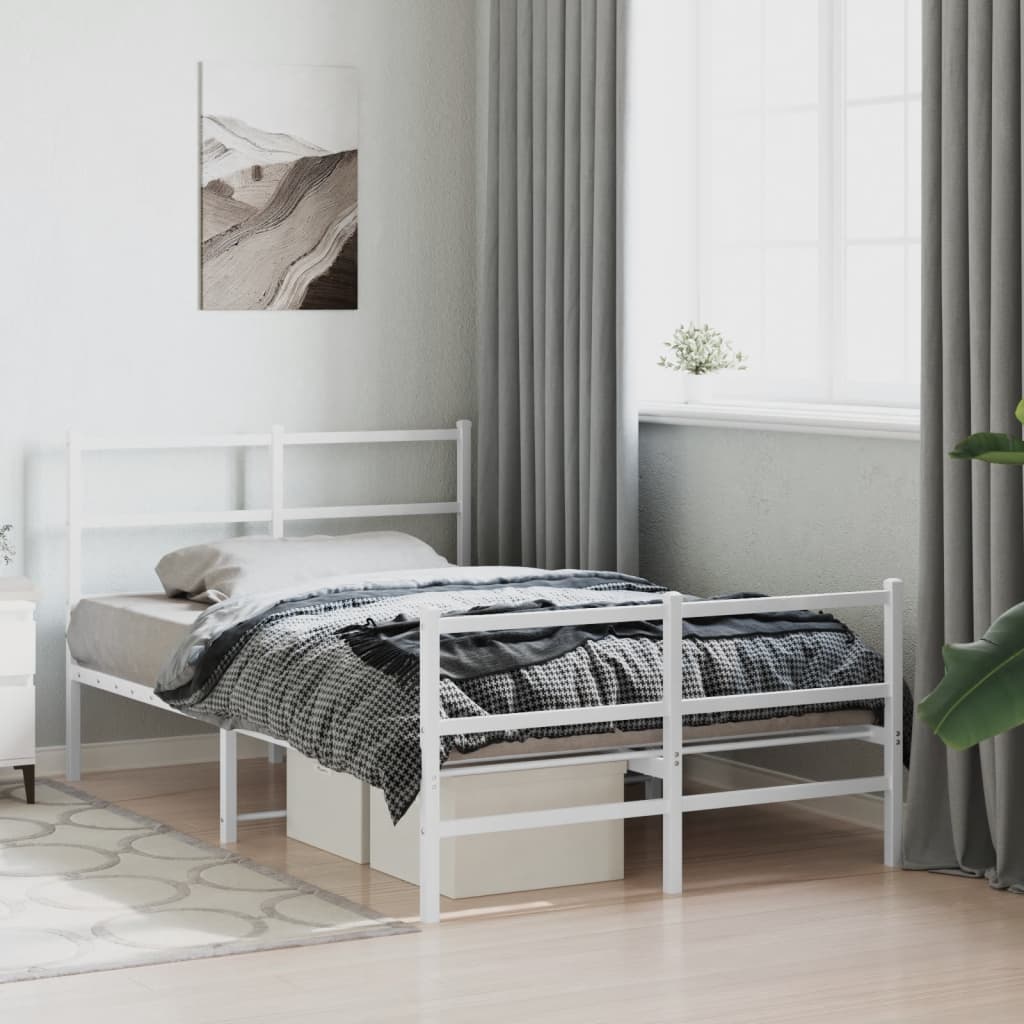 Bedframe met hoofd- en voeteneinde metaal wit 120x190 cm – afbeelding 1