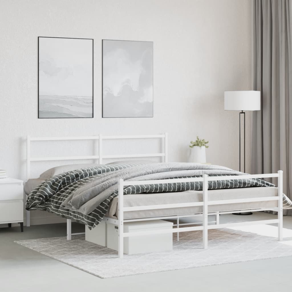 Bedframe met hoofd- en voeteneinde metaal wit 150x200 cm – afbeelding 1