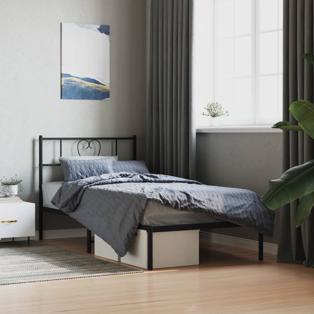 Bedframe met hoofdbord metaal zwart 90x190 cm – afbeelding 1